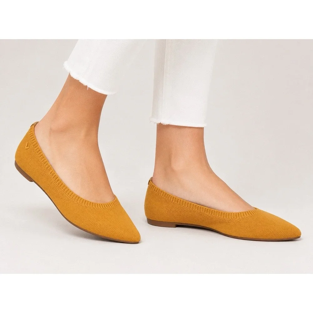 VIVAIA Women 38.5 Mustard Yellow Knit Pointed Toe Ballet Flats NWOT